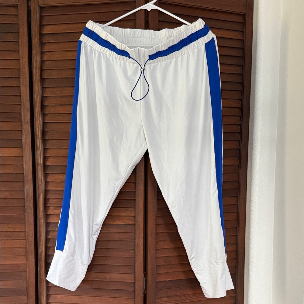 Fabletics Women's White Joggers with Blue Accents